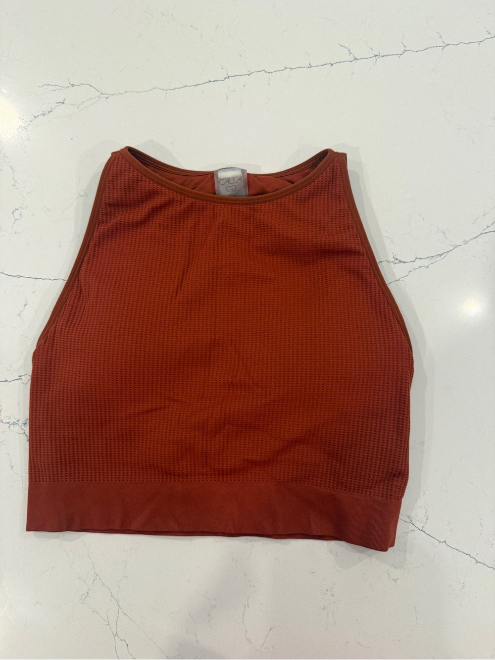 Alia Rust Red High-Neck Cropped Tank